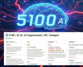 5100 AI Uygulaması: 40 Kategoride En İyi Yapay Zeka Uygulamaları